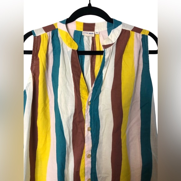 Little Mojo Colorful Rainbow Button Front Sleeveless Shift Dress Size Medium - Picture 2 of 7